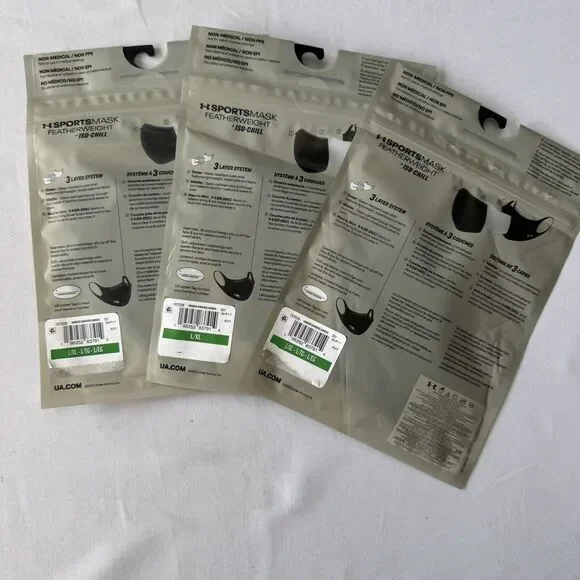 New Under Armour Black Unisex Sportsmask Featherweight Lot Of 3 Size L/XL Health - Picture 2 of 4